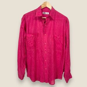 Vintage Alvin 100% Silk Button Shirt Men Small Pink Long Sleeve 80s 90s